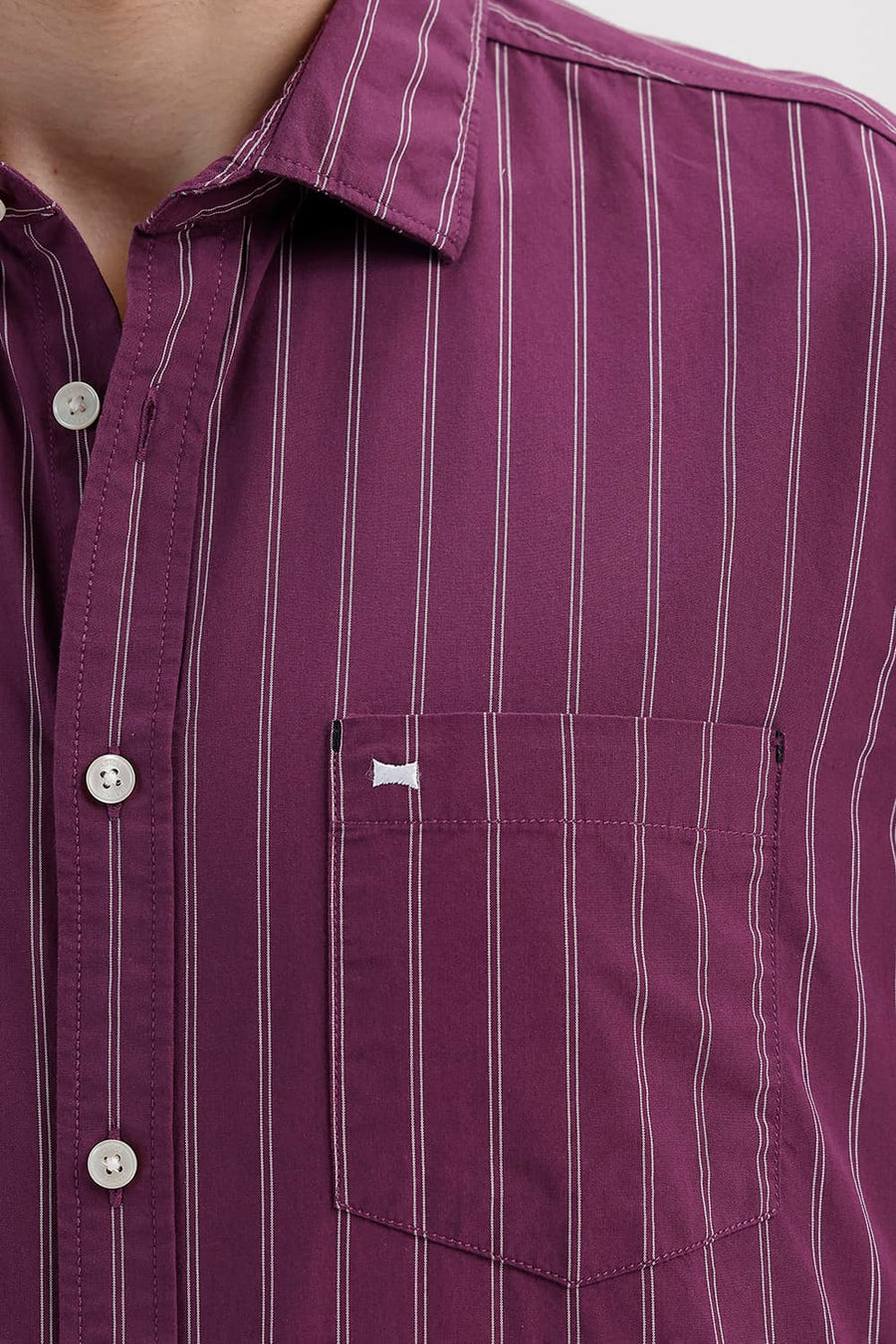 BASICS SLIM FIT DARK PURPLE COTTON STRIPE HALFSLEEVES SHIRT