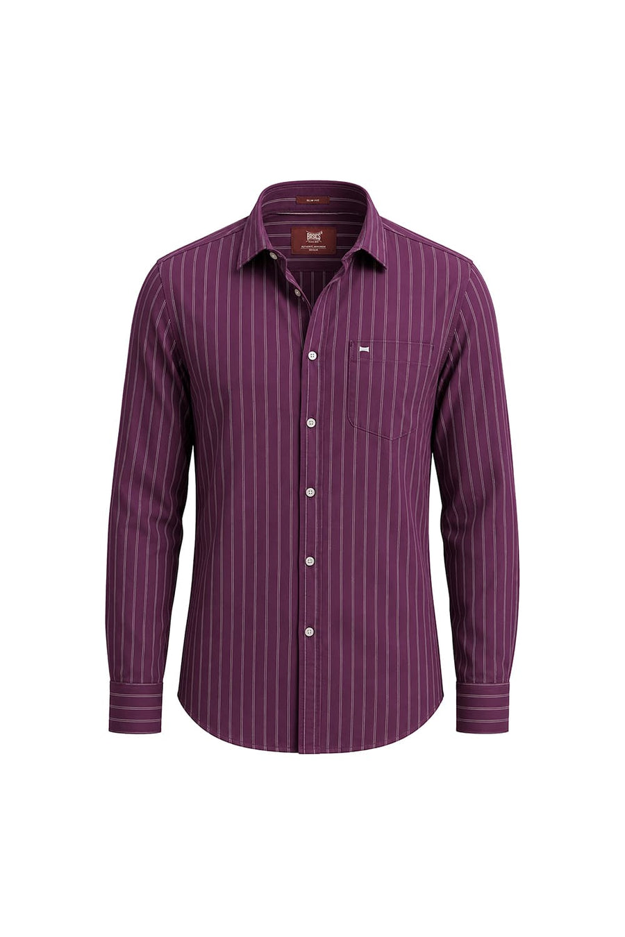 BASICS SLIM FIT DARK PURPLE COTTON STRIPE SHIRT