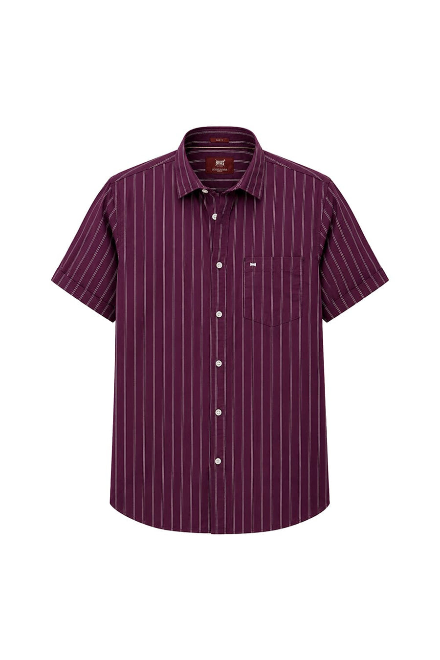 BASICS SLIM FIT DARK PURPLE COTTON STRIPE HALFSLEEVES SHIRT