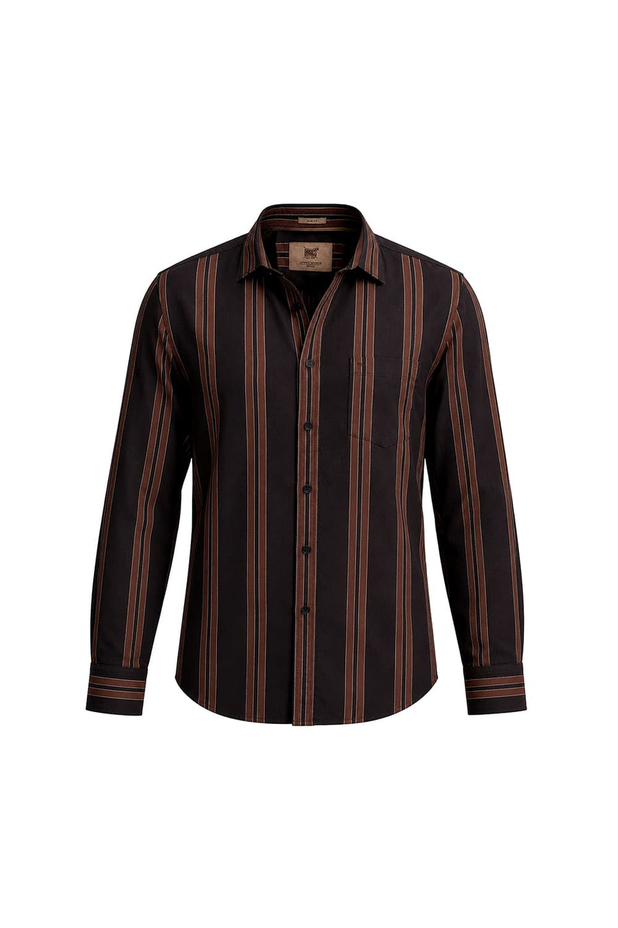 BASICS SLIM FIT MULCH BROWN COTTON TWILL STRIPE SHIRT