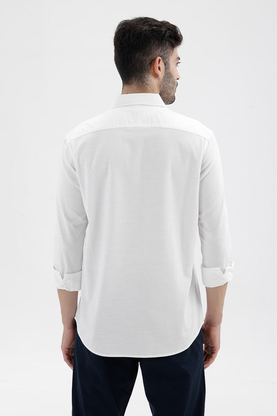 BASICS SLIM FIT STALACTITE WHITE COTTON SLUB DOBBY SHIRT