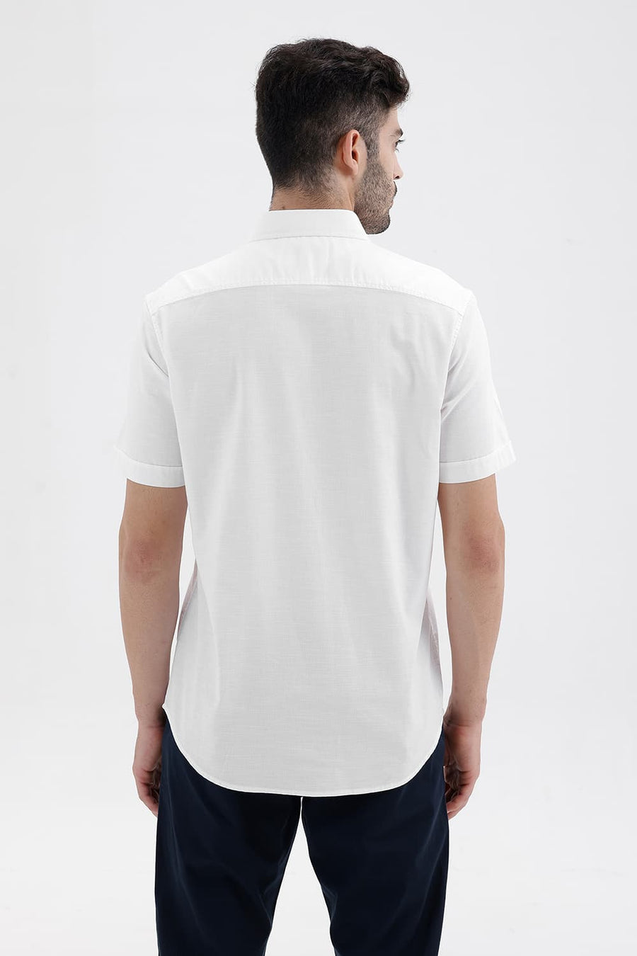 BASICS SLIM FIT STALACTITE WHITE COTTON SLUB DOBBY HALFSLEEVES SHIRT