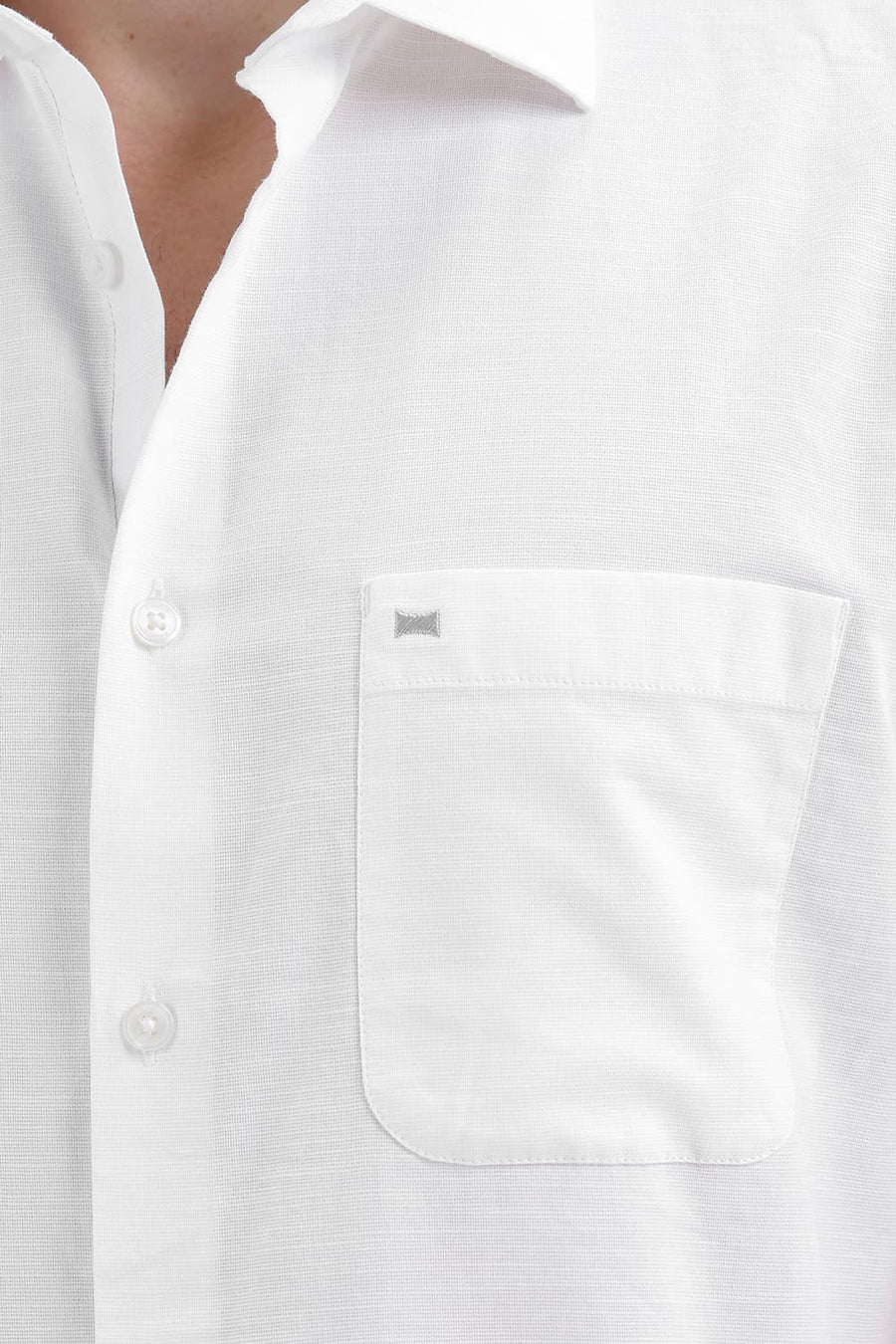 BASICS SLIM FIT STALACTITE WHITE COTTON SLUB DOBBY HALFSLEEVES SHIRT