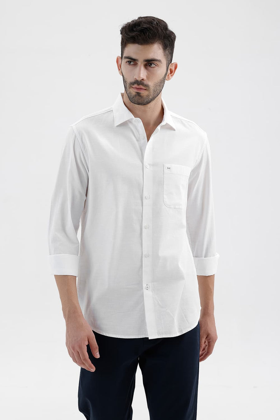 BASICS SLIM FIT STALACTITE WHITE COTTON SLUB DOBBY SHIRT