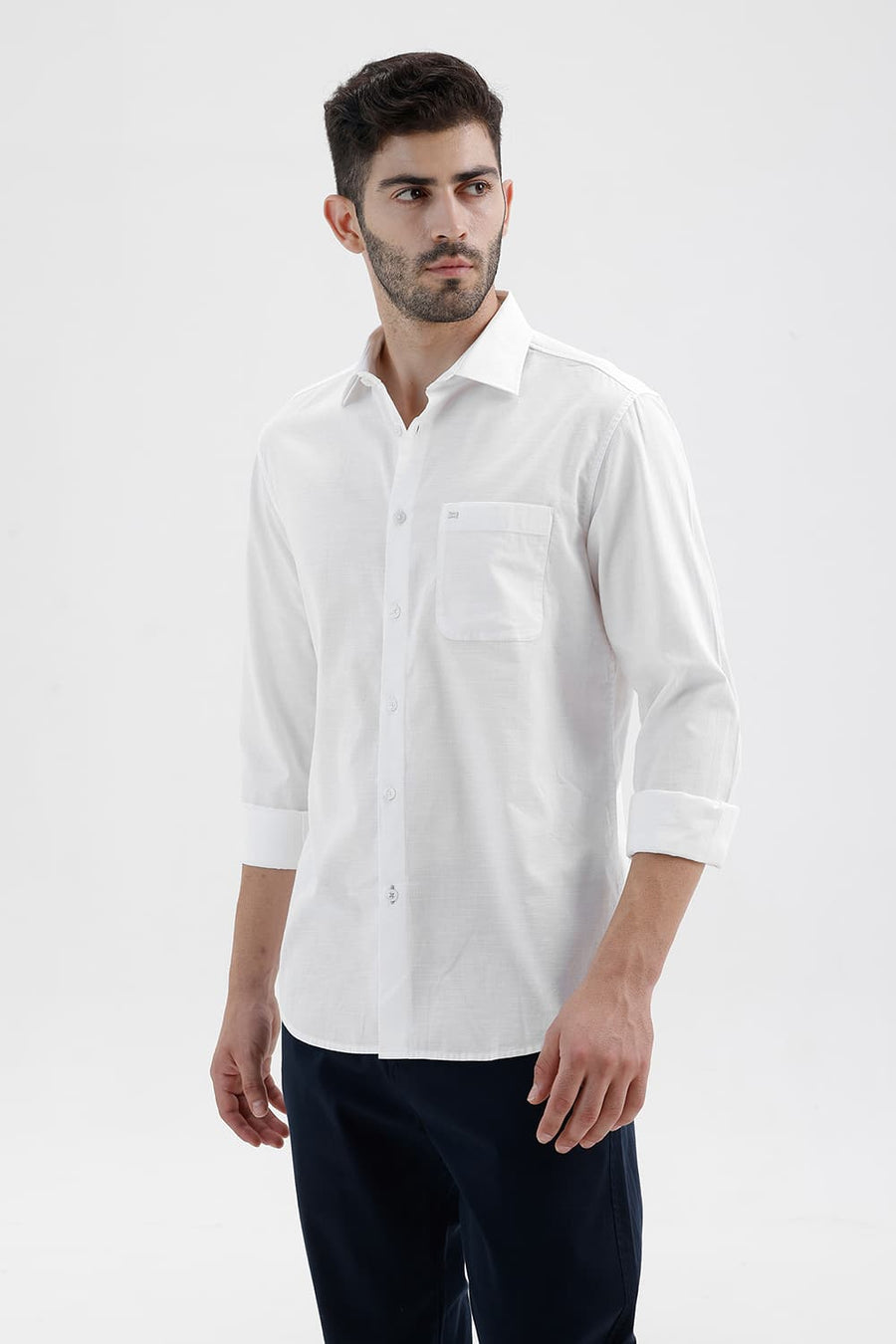 BASICS SLIM FIT STALACTITE WHITE COTTON SLUB DOBBY SHIRT
