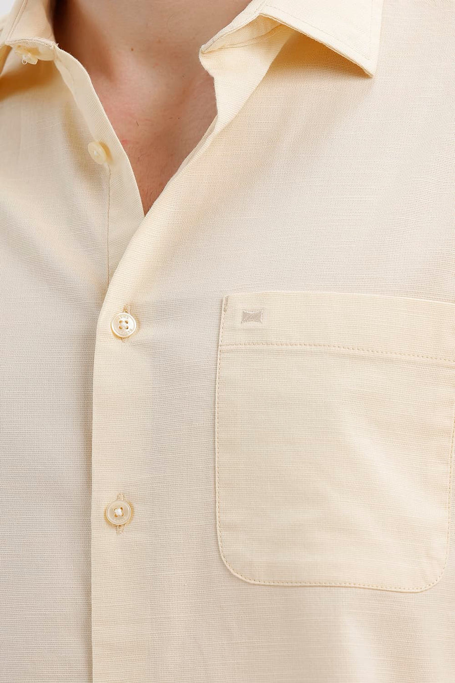 BASICS SLIM FIT CLOUD YELLOW COTTON SLUB DOBBY SHIRT