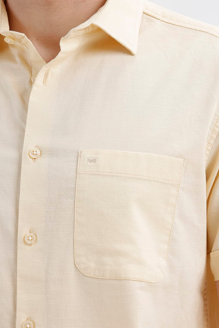 BASICS SLIM FIT CLOUD YELLOW COTTON SLUB DOBBY HALFSLEEVES SHIRT