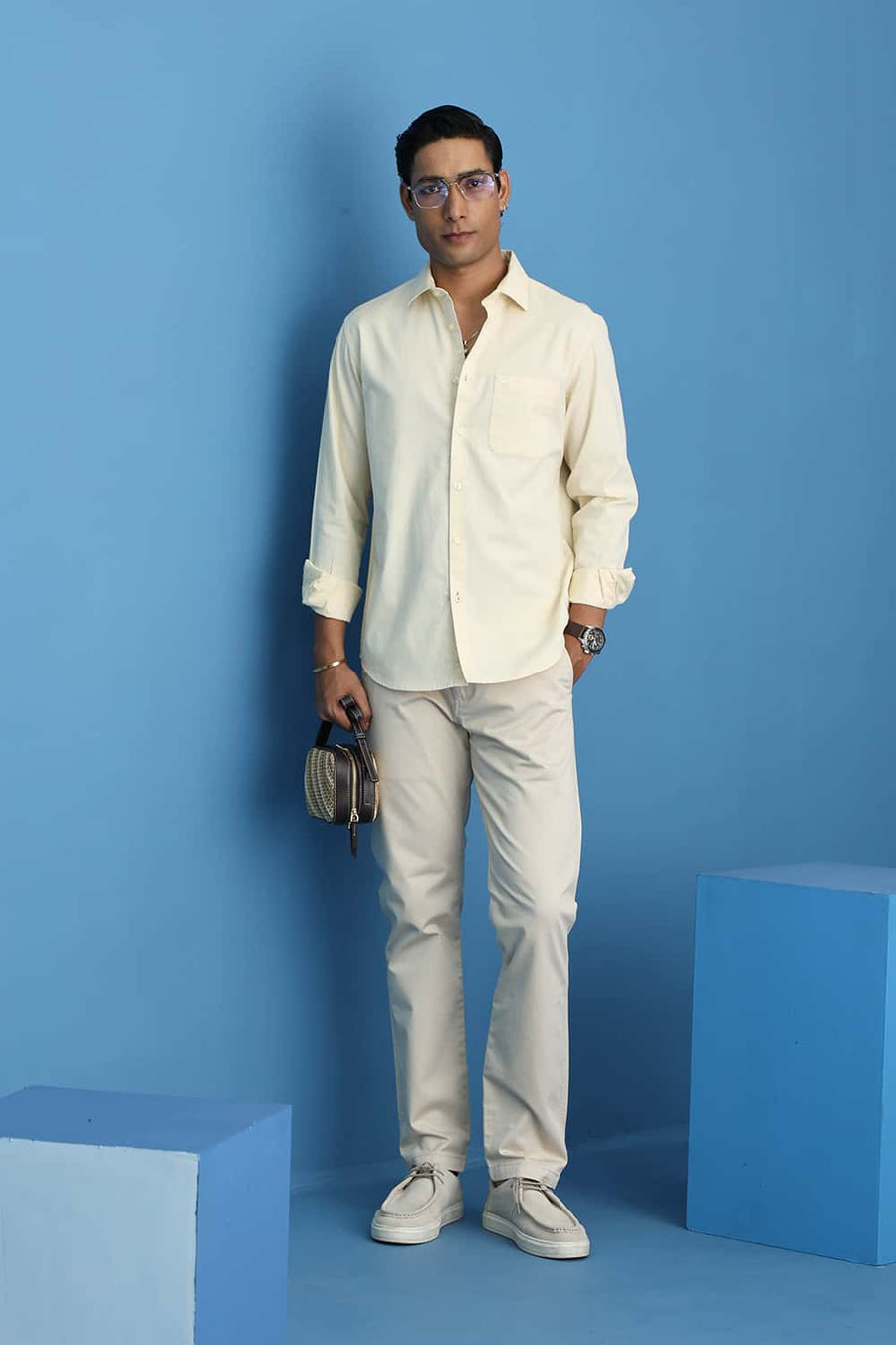 Basics Slim Fit Cloud Yellow Cotton Slub Dobby Shirt