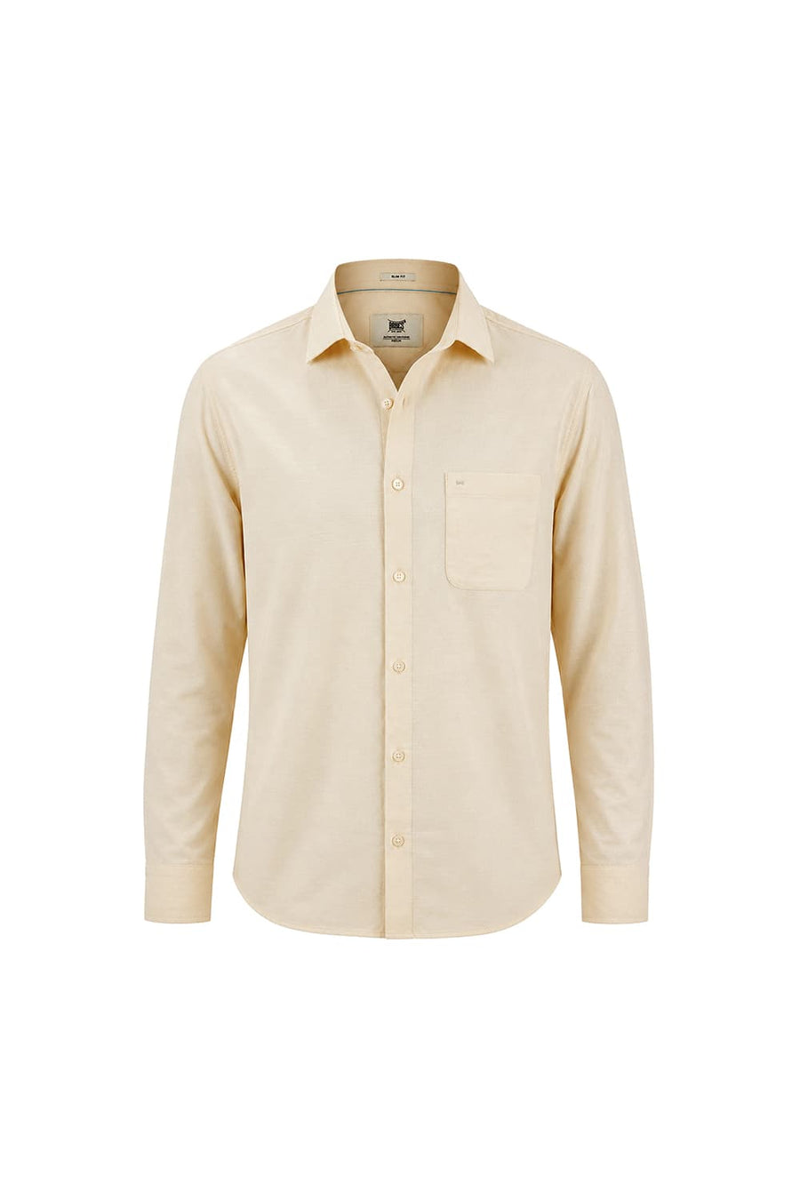 BASICS SLIM FIT CLOUD YELLOW COTTON SLUB DOBBY SHIRT