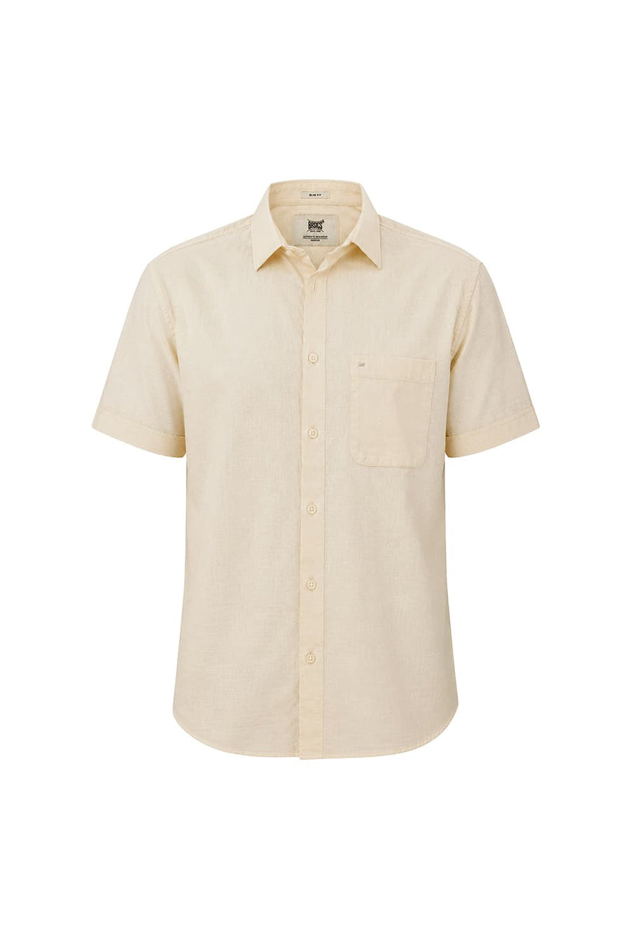 BASICS SLIM FIT CLOUD YELLOW COTTON SLUB DOBBY HALFSLEEVES SHIRT