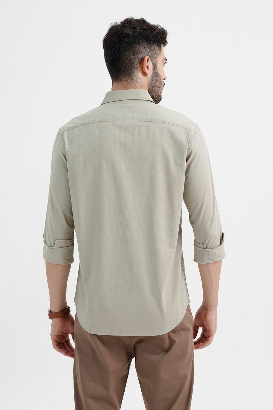 BASICS SLIM FIT SILVER SAGE COTTON SLUB DOBBY SHIRT