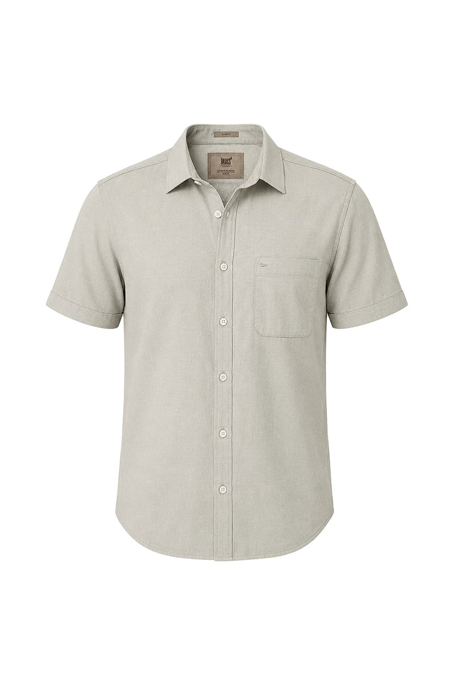 BASICS SLIM FIT SILVER SAGE COTTON SLUB DOBBY HALFSLEEVES SHIRT