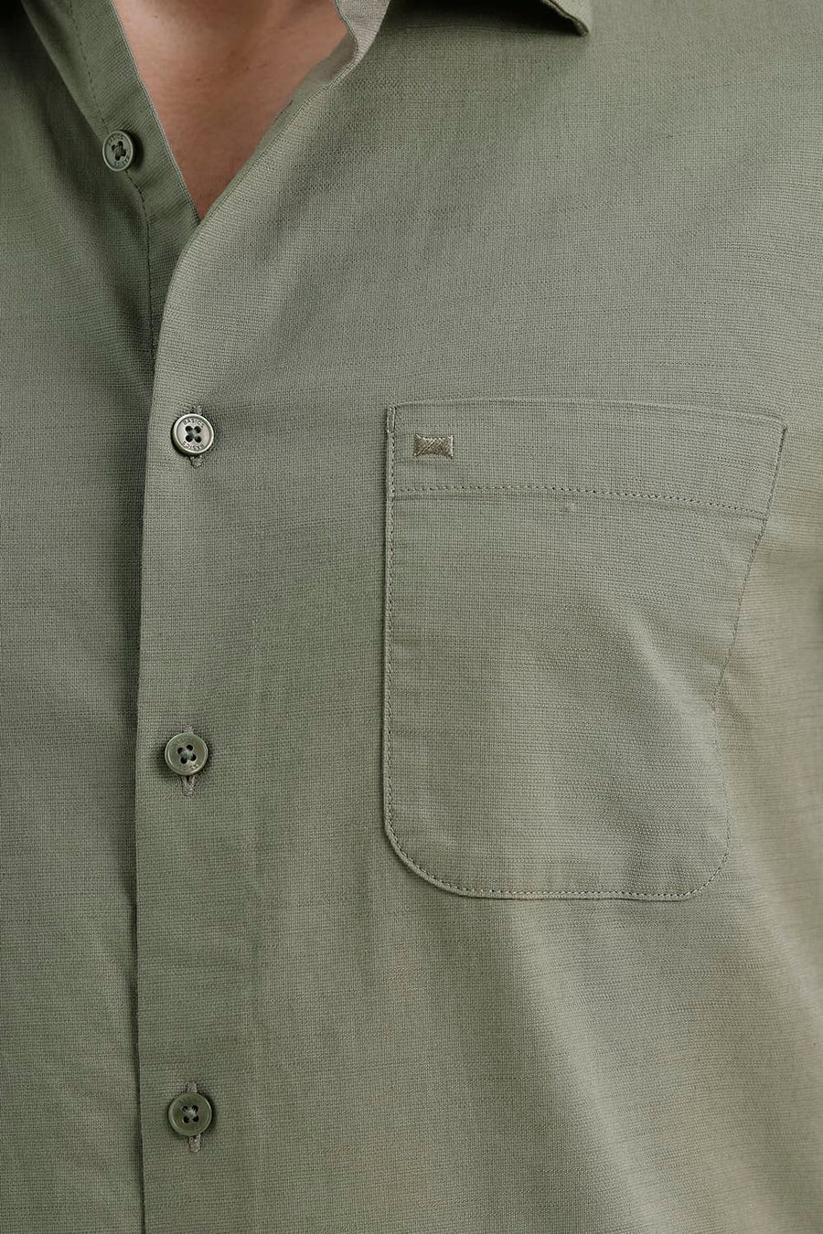 BASICS SLIM FIT LICHEN GREEN COTTON SLUB DOBBY HALFSLEEVES SHIRT