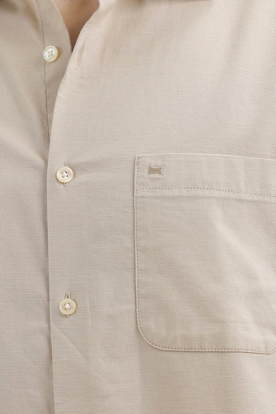 BASICS SLIM FIT RYE BEIGE COTTON SLUB DOBBY SHIRT