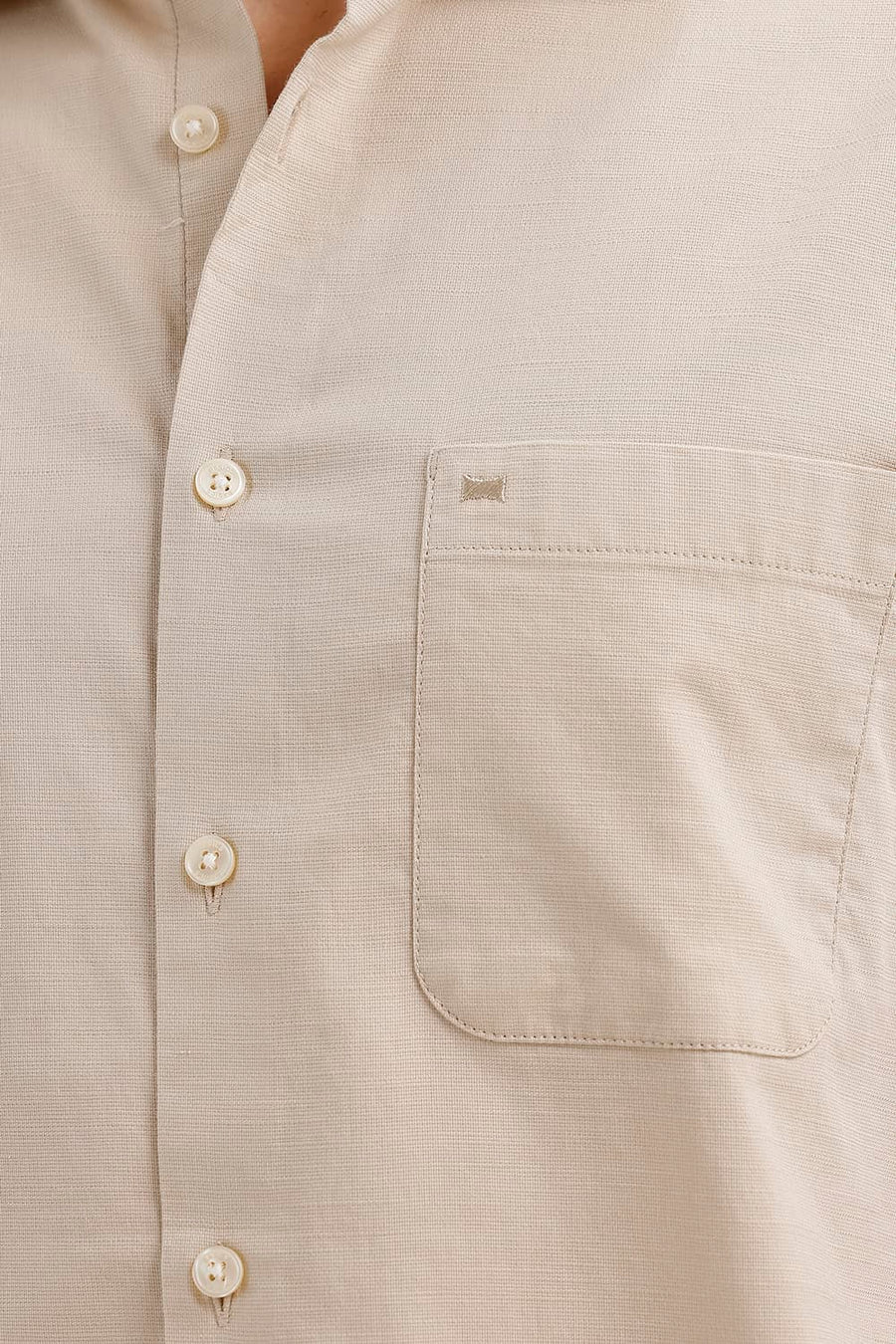 BASICS SLIM FIT RYE BEIGE COTTON SLUB DOBBY HALFSLEEVES SHIRT