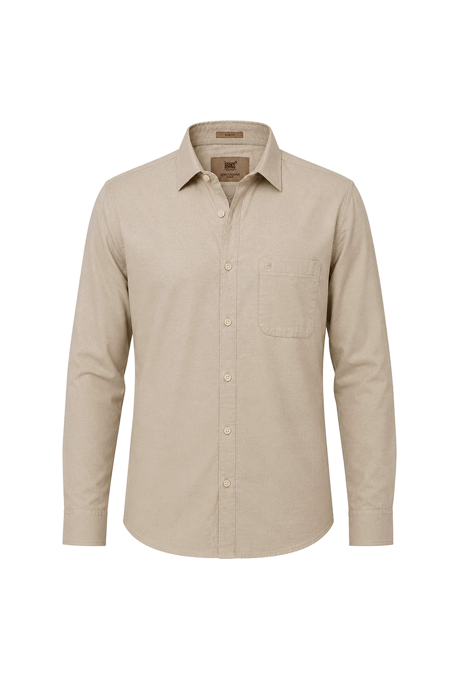 BASICS SLIM FIT RYE BEIGE COTTON SLUB DOBBY SHIRT