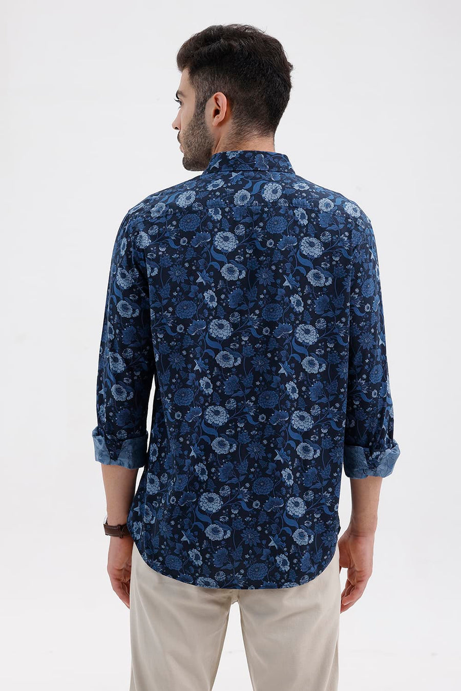 BASICS SLIM FIT BLAZER BLUE COTTON VISCOSE DIGITAL PRINTED SHIRT