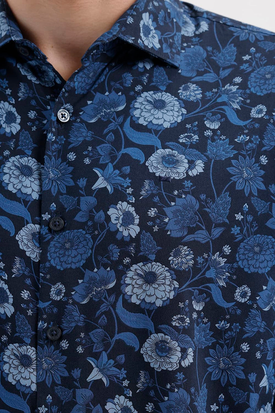 BASICS SLIM FIT BLAZER BLUE COTTON VISCOSE DIGITAL PRINTED SHIRT