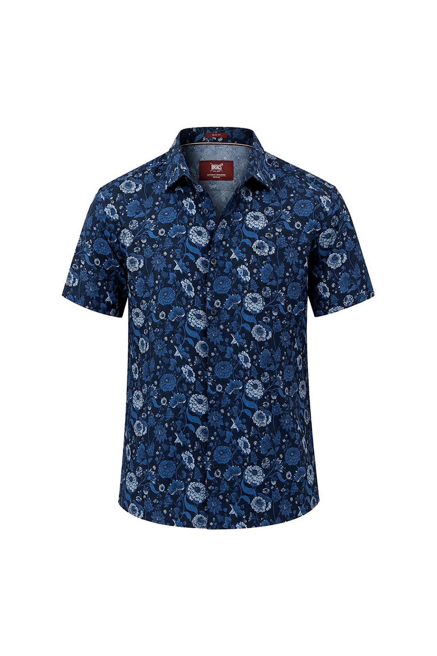 BASICS SLIM FIT BLAZER BLUE COTTON VISCOSE DIGITAL PRINTED HALFSLEEVES SHIRT