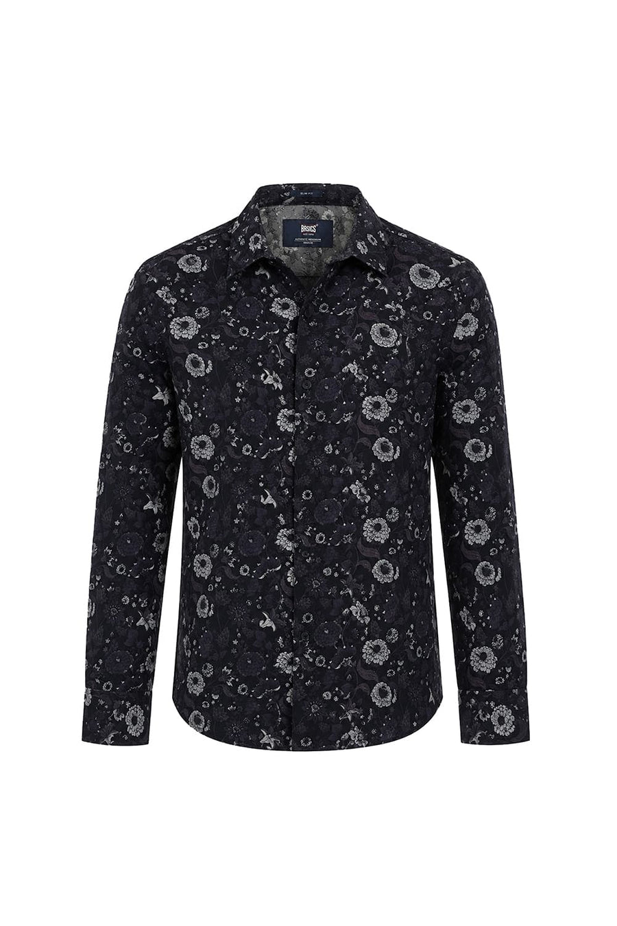 BASICS SLIM FIT BLACK SHOE COTTON VISCOSE DIGITAL PRINTED SHIRT