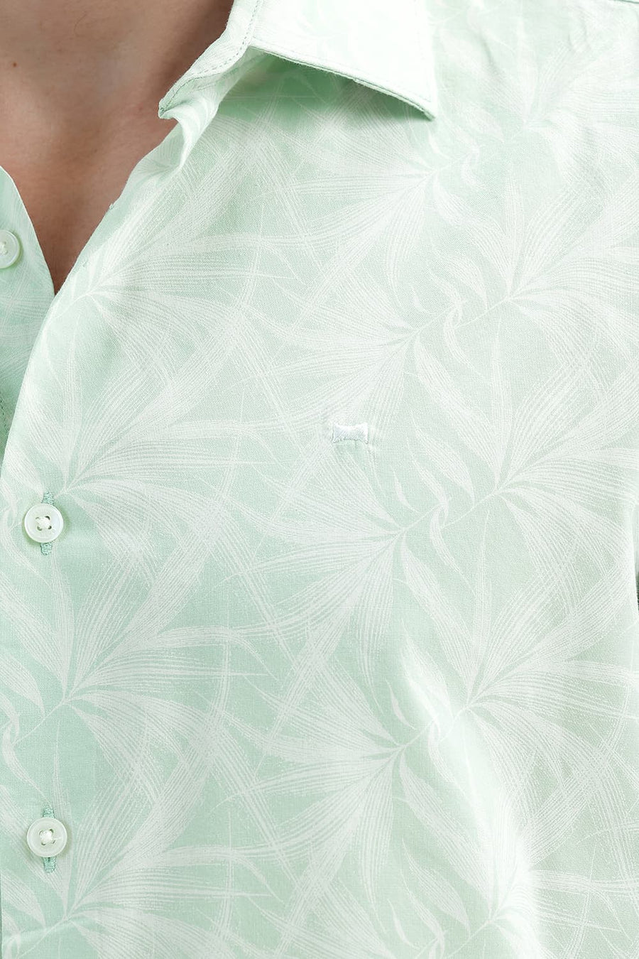 BASICS SLIM FIT SPRAY GREEN COTTON VISCOSE PRINTED SHIRT