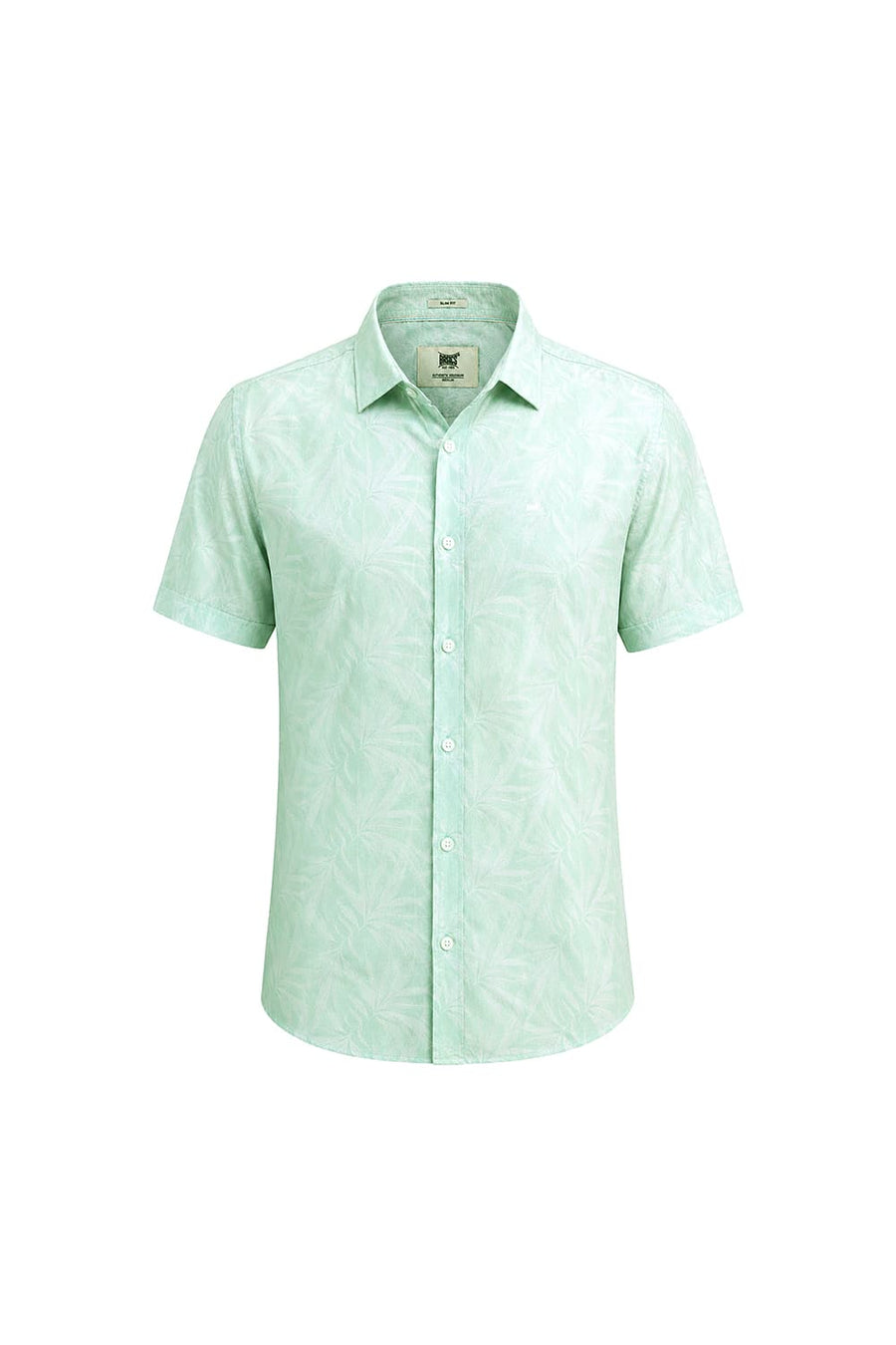 BASICS SLIM FIT SPRAY GREEN COTTON VISCOSE PRINTED HALFSLEEVES SHIRT
