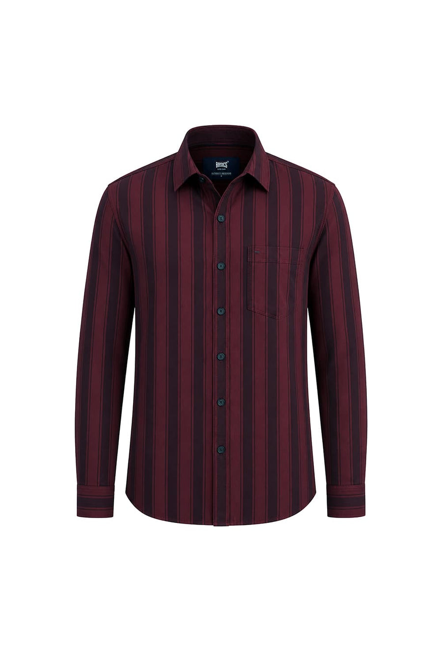 BASICS SLIM FIT CORDOVAN MAROON COTTON HERRING BONE STRIPE SHIRT