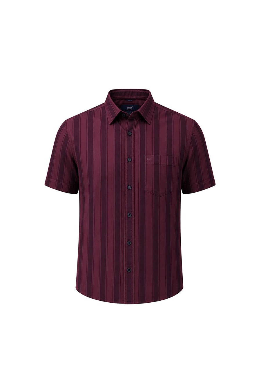 BASICS SLIM FIT CORDOVAN MAROON COTTON HERRING BONE STRIPE HALFSLEEVES SHIRT