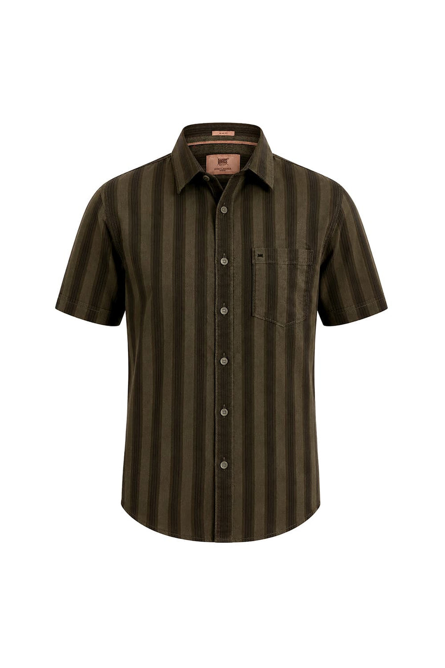 BASICS SLIM FIT LICHEN GREEN COTTON HERRING BONE STRIPE HALFSLEEVES SHIRT