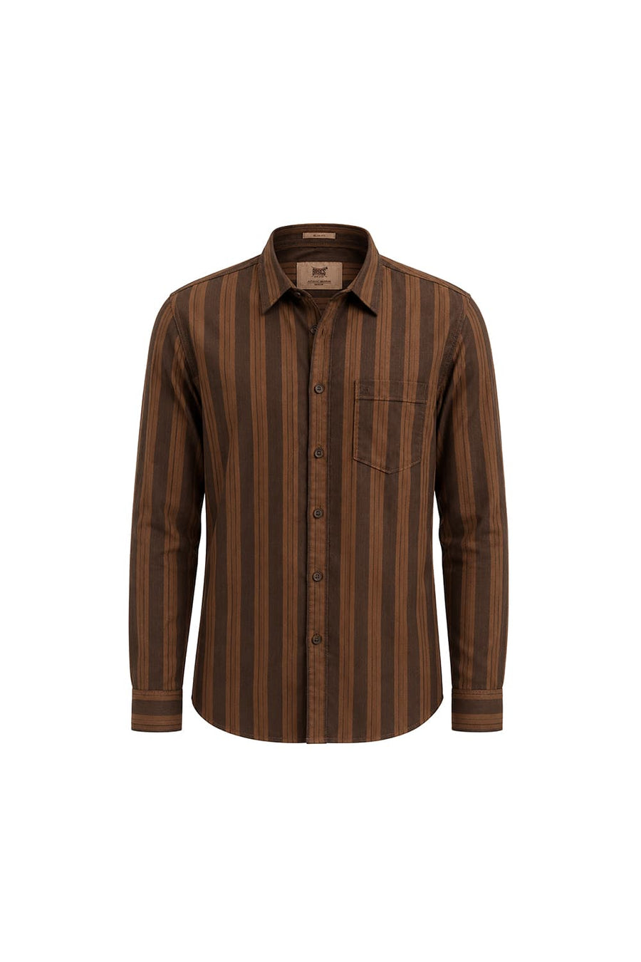 BASICS SLIM FIT DACHSHUND BROWN COTTON HERRING BONE STRIPE SHIRT