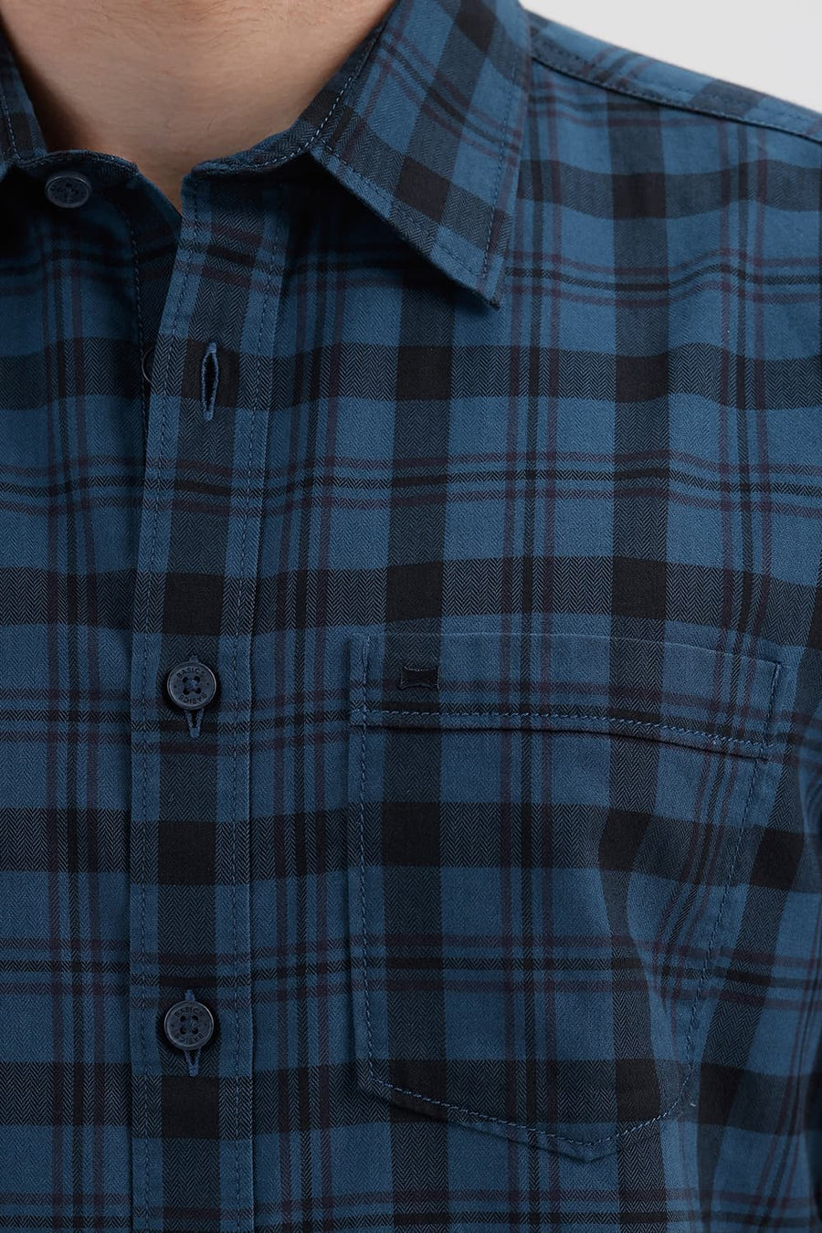 BASICS SLIM FIT LEGION NAVY COTTON HERRING BONE CHECKS HALFSLEEVES SHIRT