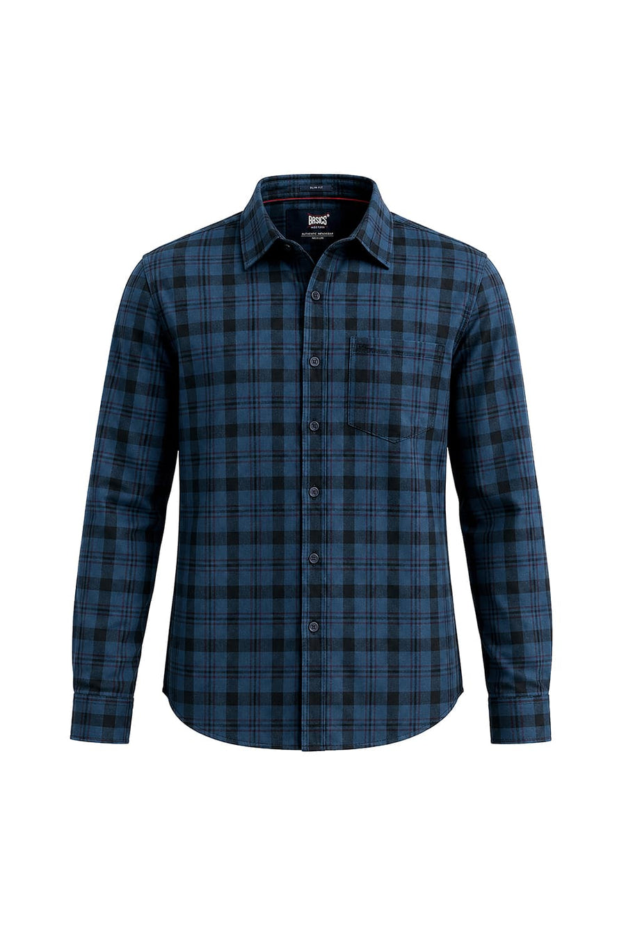 BASICS SLIM FIT LEGION NAVY COTTON HERRING BONE CHECKS SHIRT