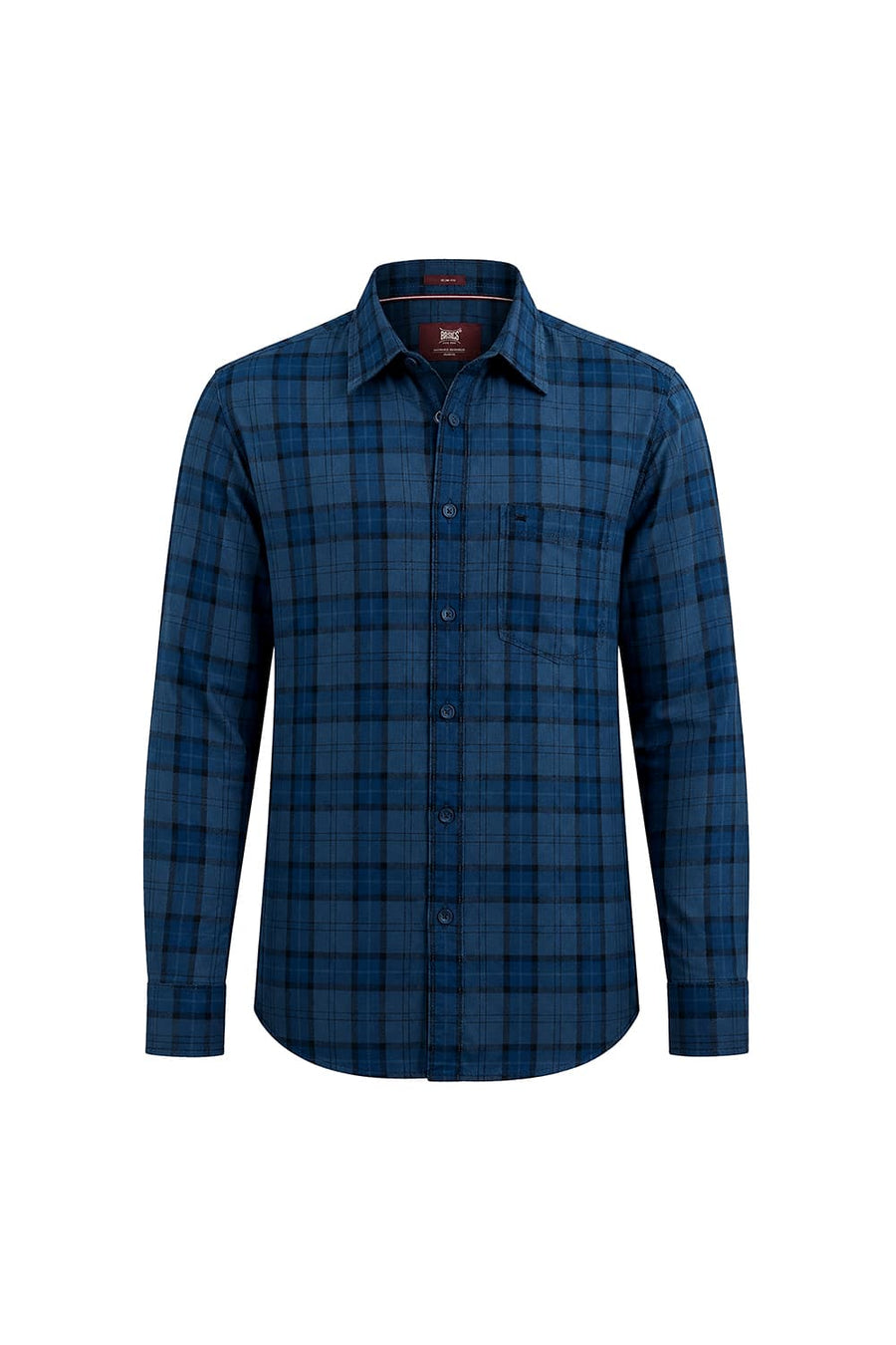 BASICS SLIM FIT MOROCCAN BLUE COTTON HERRING BONE CHECKS SHIRT