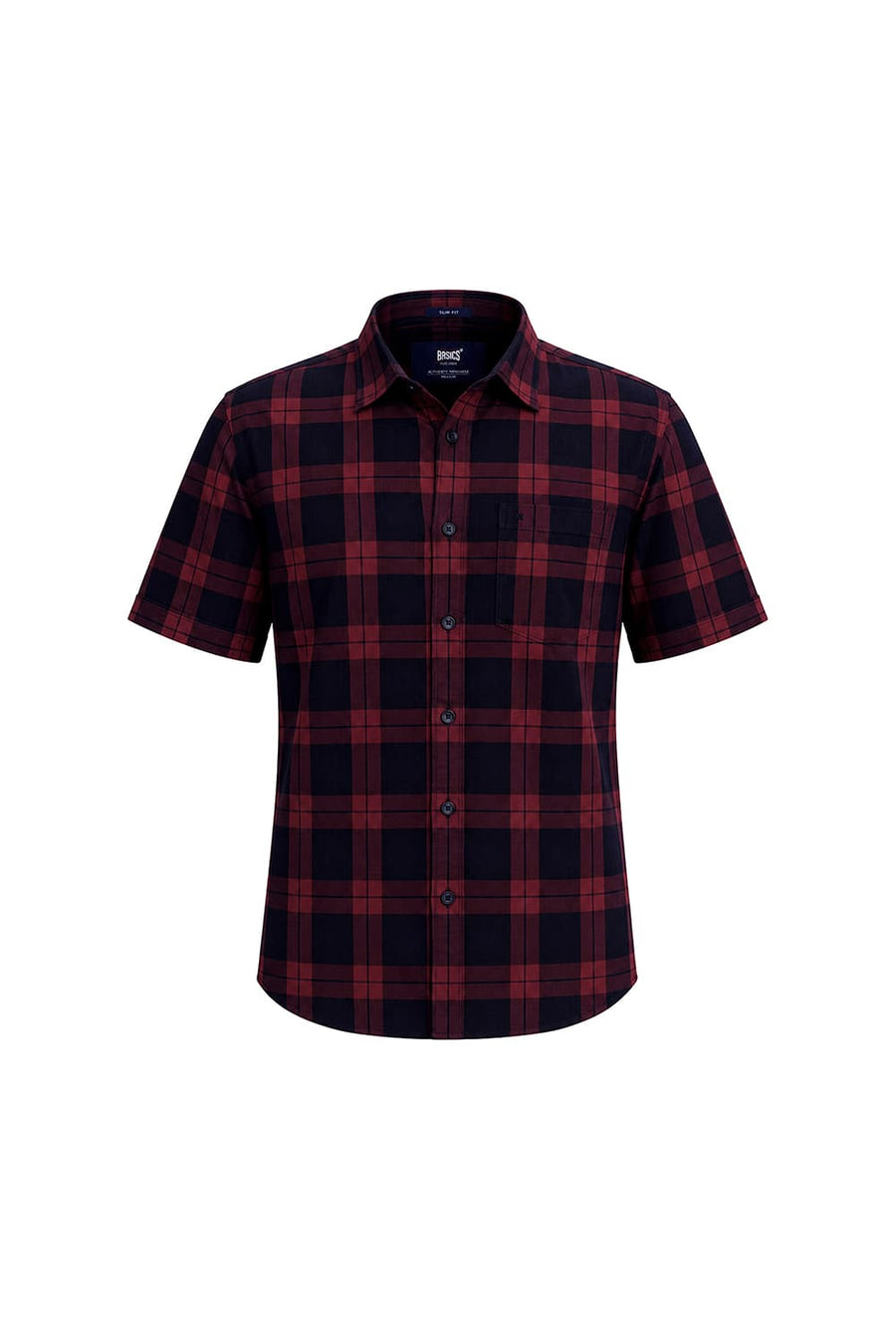BASICS SLIM FIT RUMBA MAROON COTTON HERRING BONE CHECKS HALFSLEEVES SHIRT