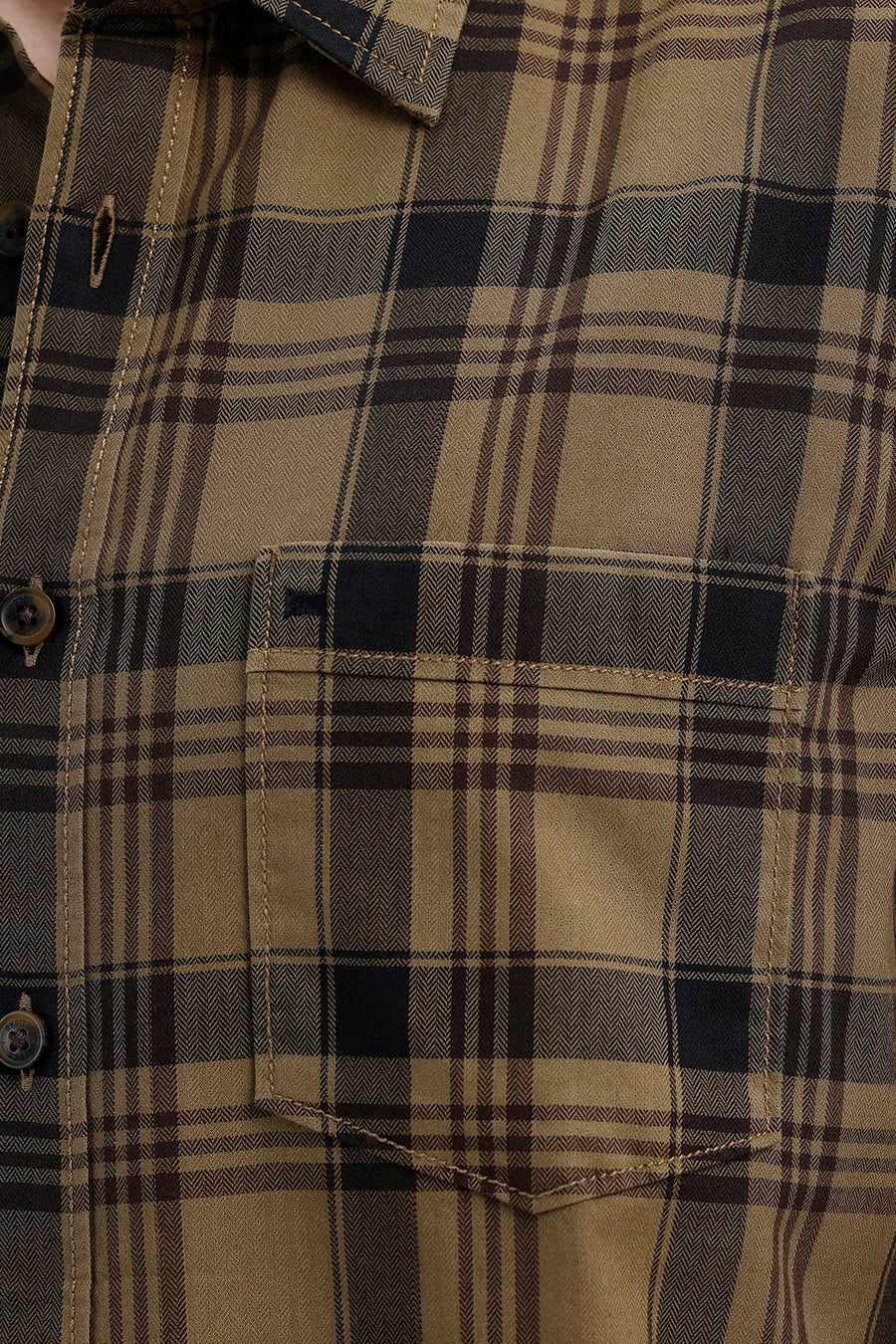 BASICS SLIM FIT KELP KHAKI COTTON HERRING BONE CHECKS SHIRT
