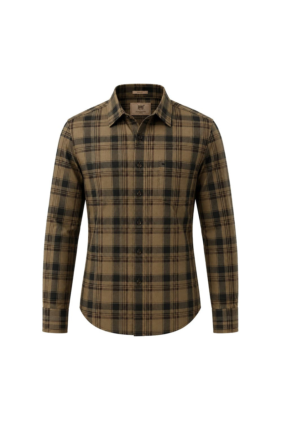 BASICS SLIM FIT KELP KHAKI COTTON HERRING BONE CHECKS SHIRT