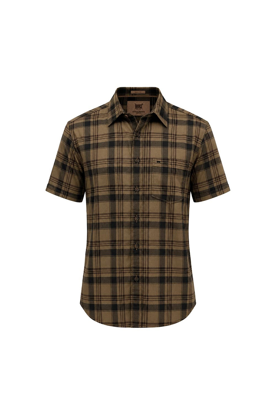 BASICS SLIM FIT KELP KHAKI COTTON HERRING BONE CHECKS HALFSLEEVES SHIRT