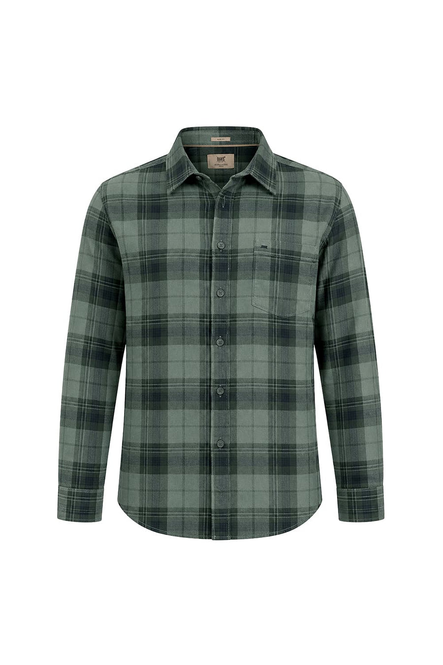 BASICS SLIM FIT OIL GREEN COTTON HERRING BONE CHECKS SHIRT