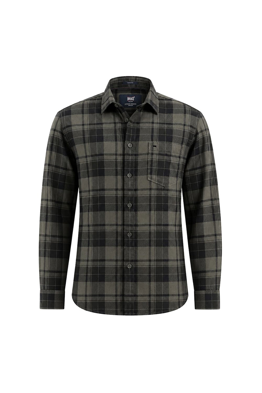 BASICS SLIM FIT THYME GREEN COTTON HERRING BONE CHECKS SHIRT