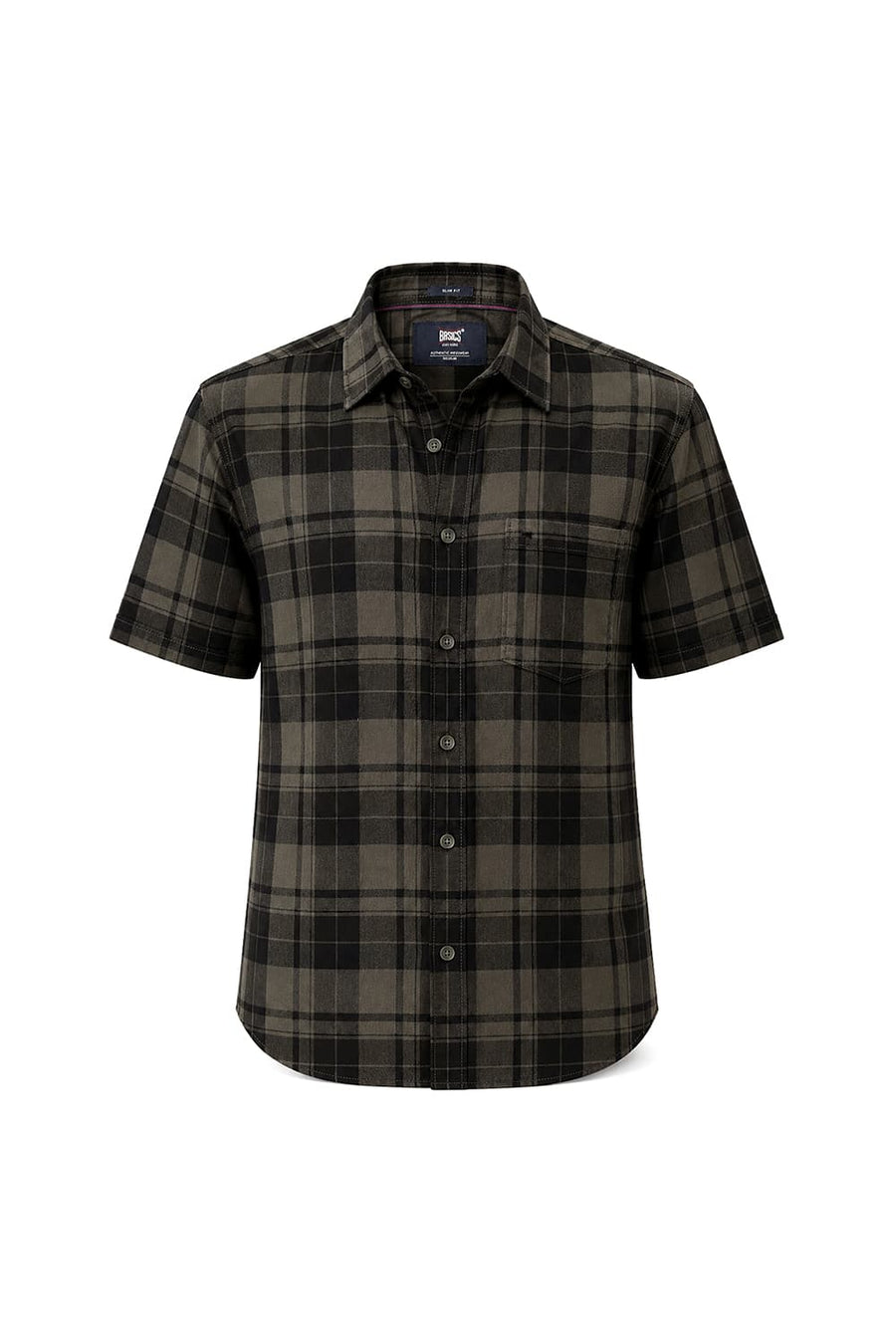 BASICS SLIM FIT THYME GREEN COTTON HERRING BONE CHECKS HALFSLEEVES SHIRT