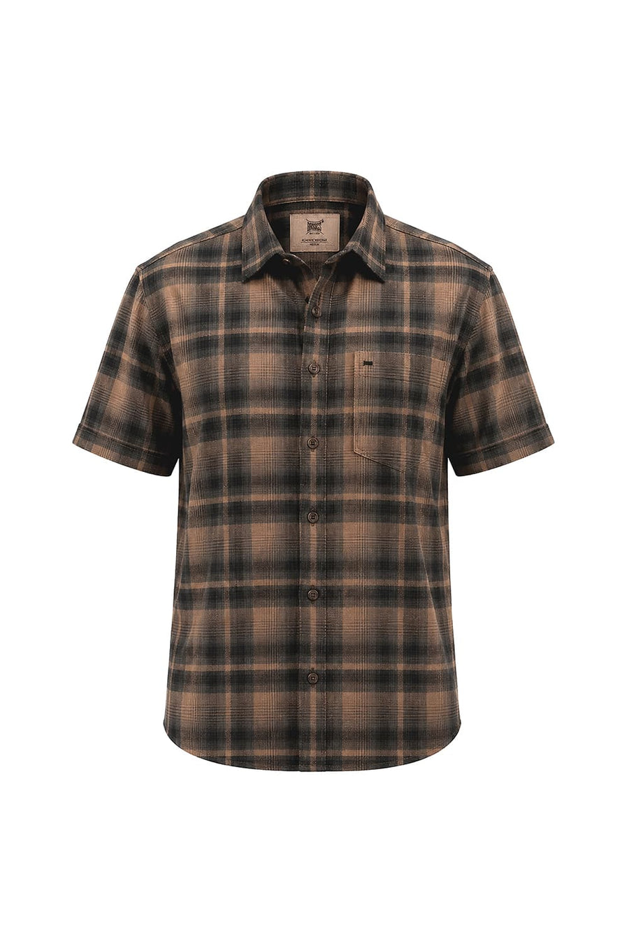 BASICS SLIM FIT TANNIN BROWN COTTON HERRING BONE CHECKS HALFSLEEVES SHIRT