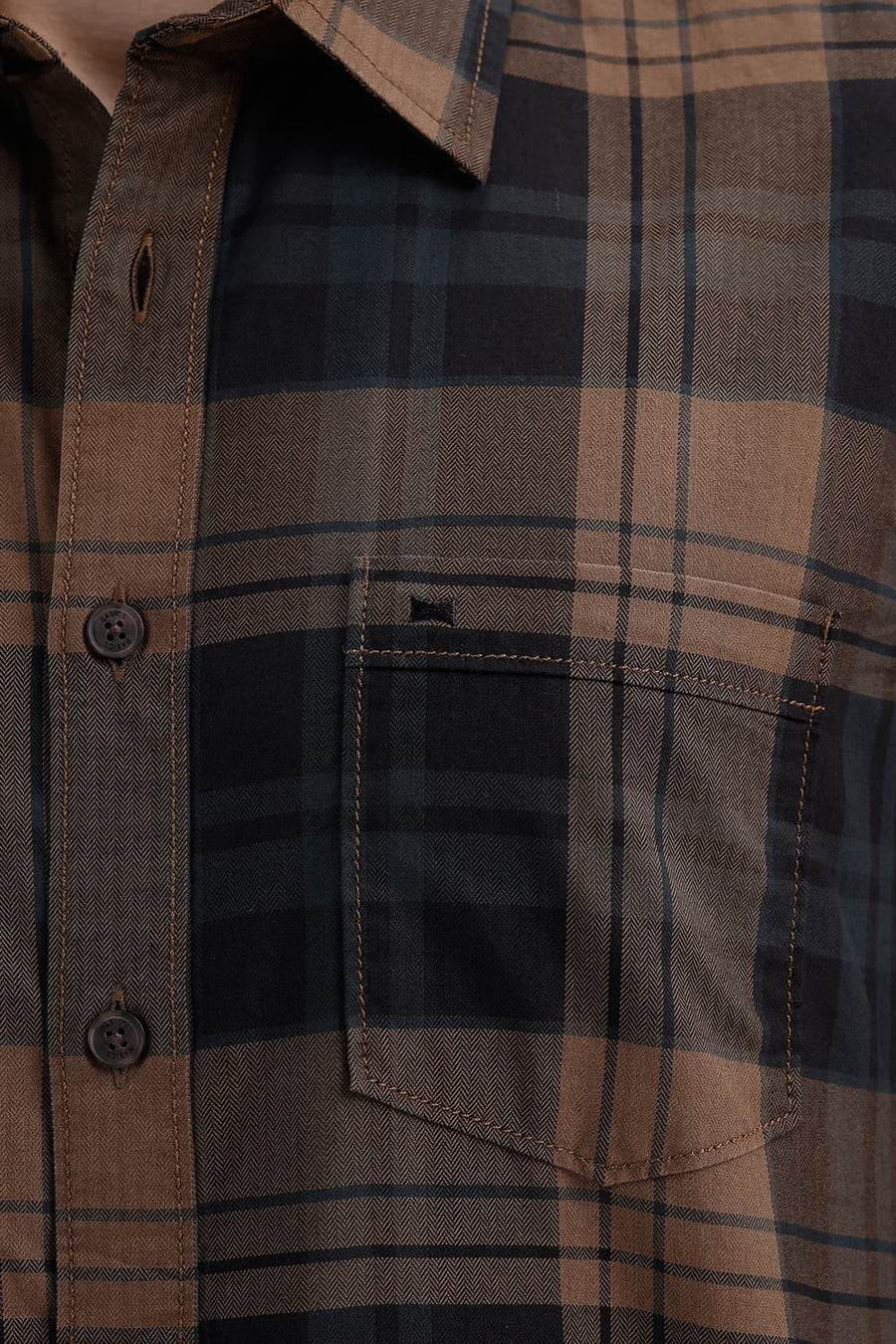 BASICS SLIM FIT LIMO BROWN COTTON HERRING BONE CHECKS SHIRT