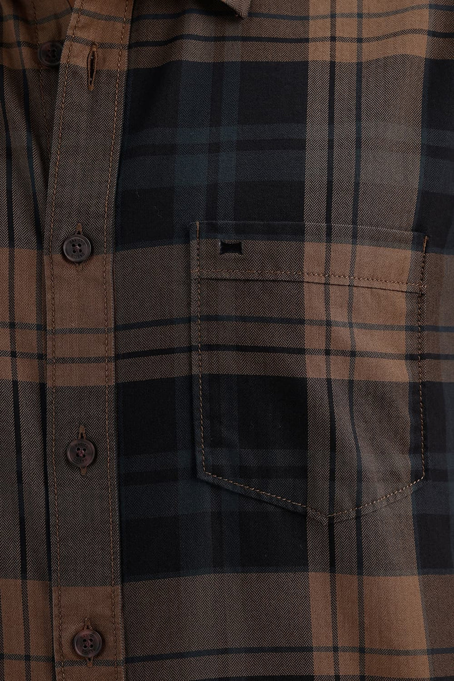 BASICS SLIM FIT LIMO BROWN COTTON HERRING BONE CHECKS HALFSLEEVES SHIRT