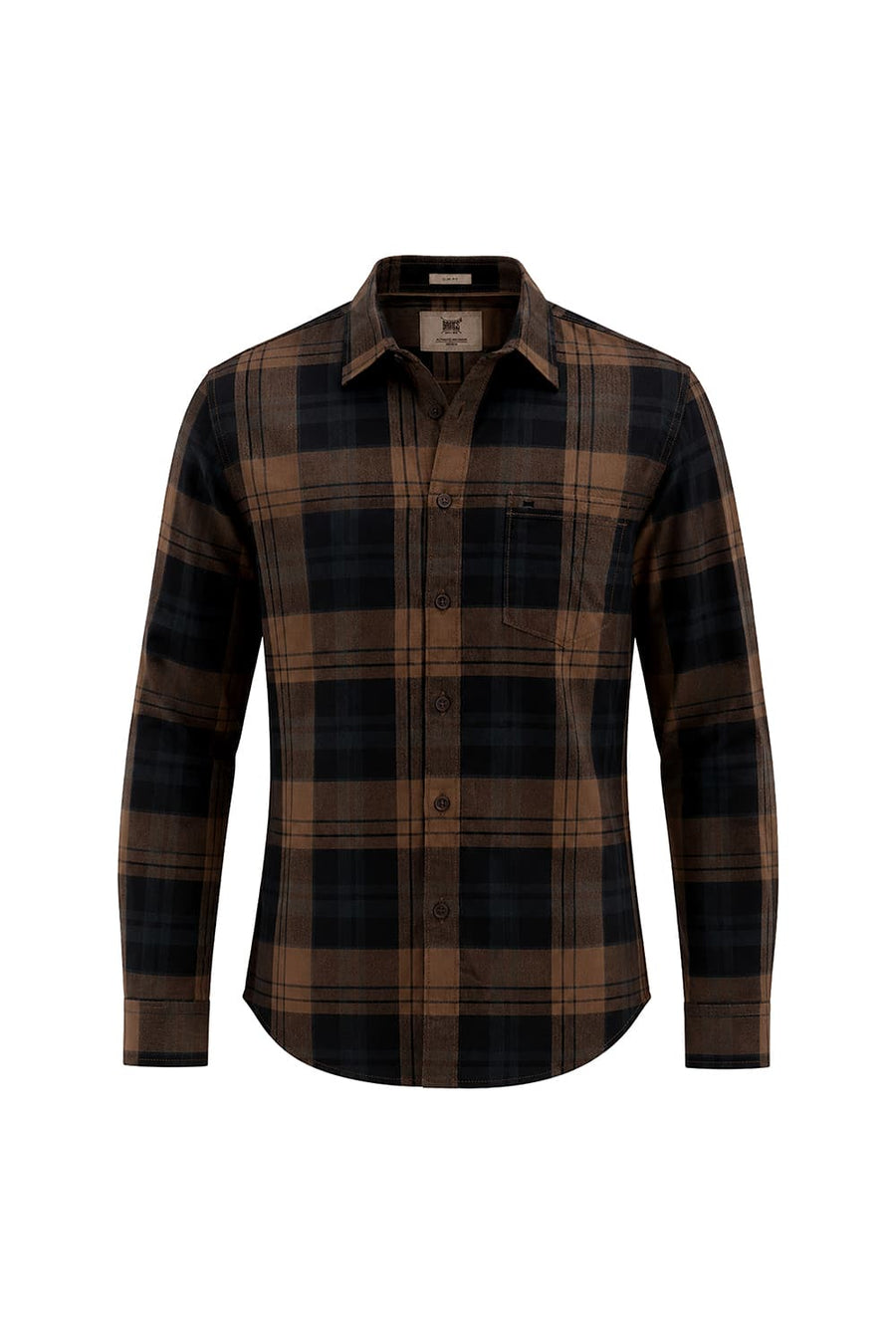 BASICS SLIM FIT LIMO BROWN COTTON HERRING BONE CHECKS SHIRT