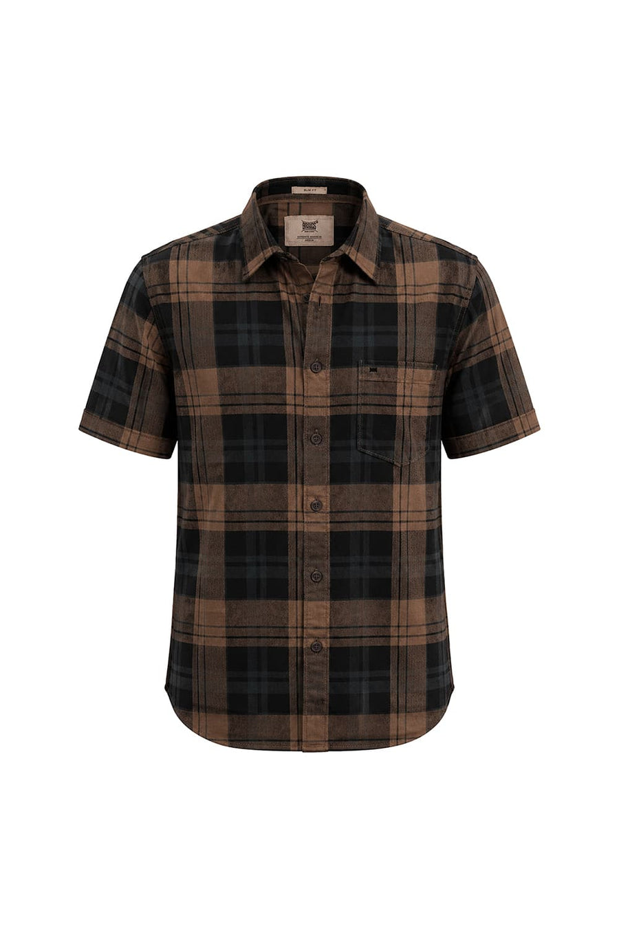 BASICS SLIM FIT LIMO BROWN COTTON HERRING BONE CHECKS HALFSLEEVES SHIRT