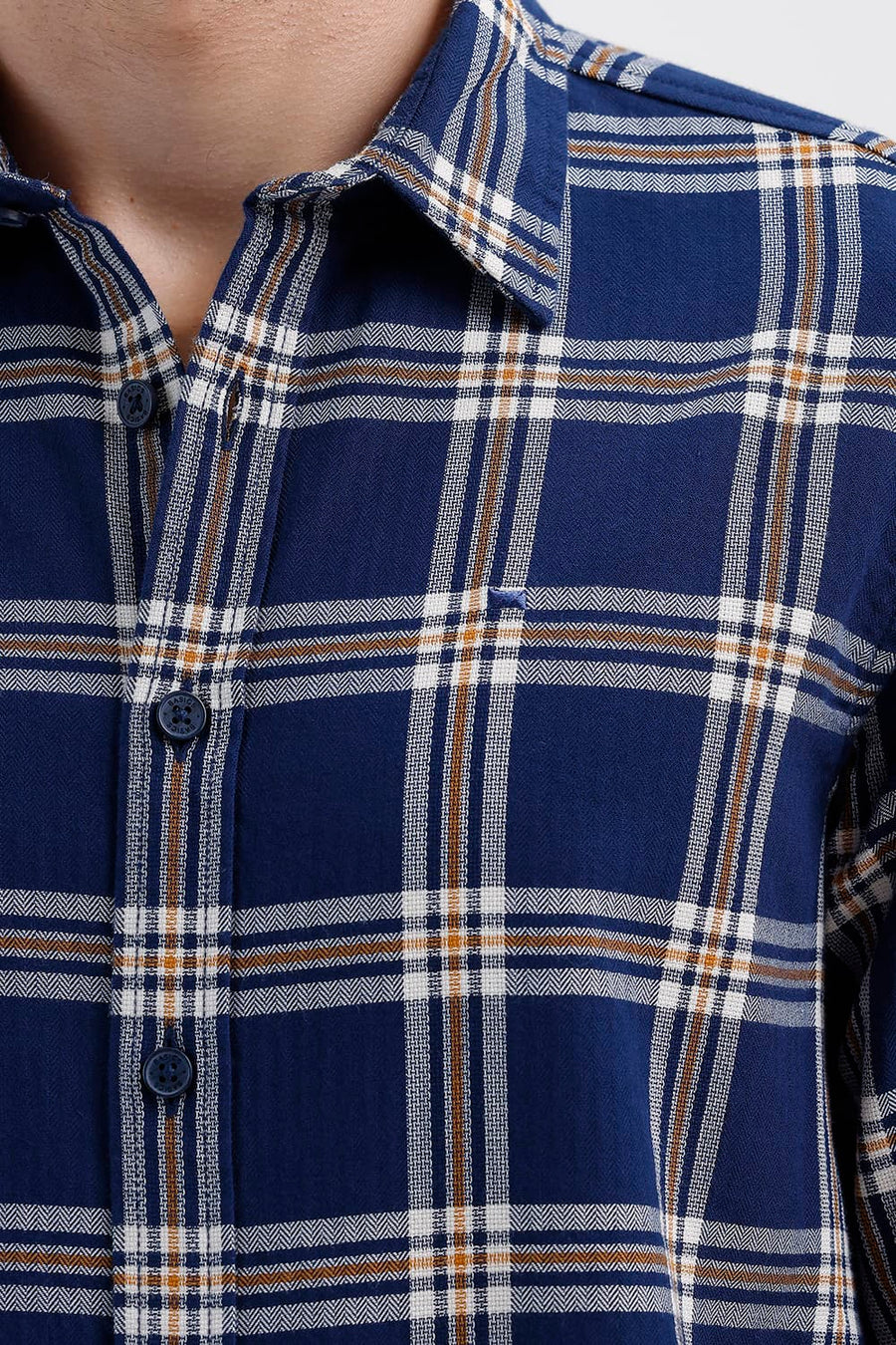 BASICS SLIM FIT INSIGNIA NAVY COTTON DOBBY CHECKS SHIRT