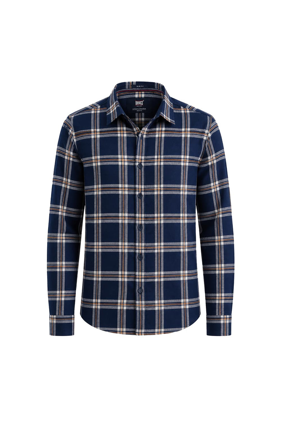 BASICS SLIM FIT INSIGNIA NAVY COTTON DOBBY CHECKS SHIRT