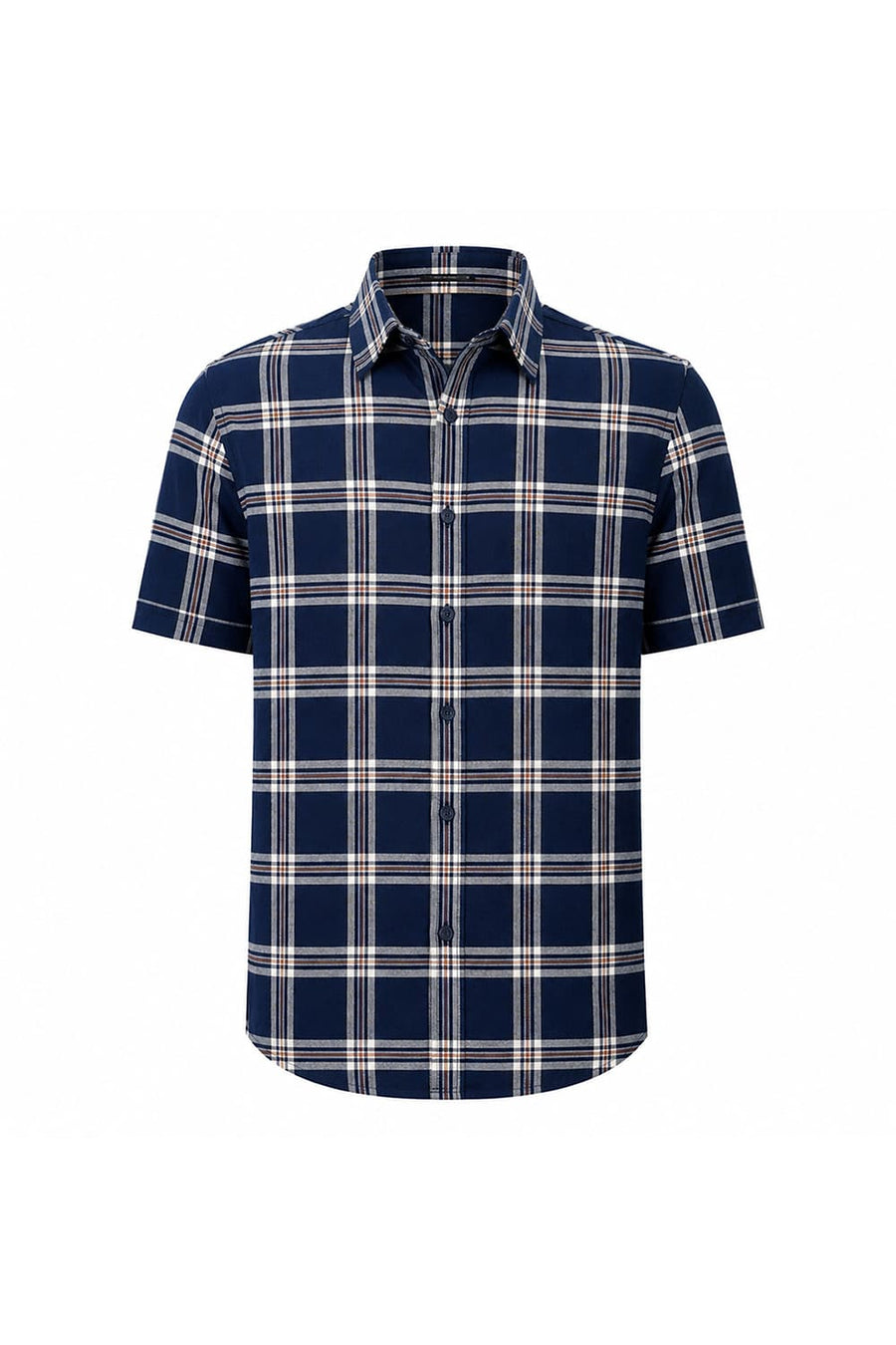 BASICS SLIM FIT INSIGNIA NAVY COTTON DOBBY CHECKS HALFSLEEVES SHIRT