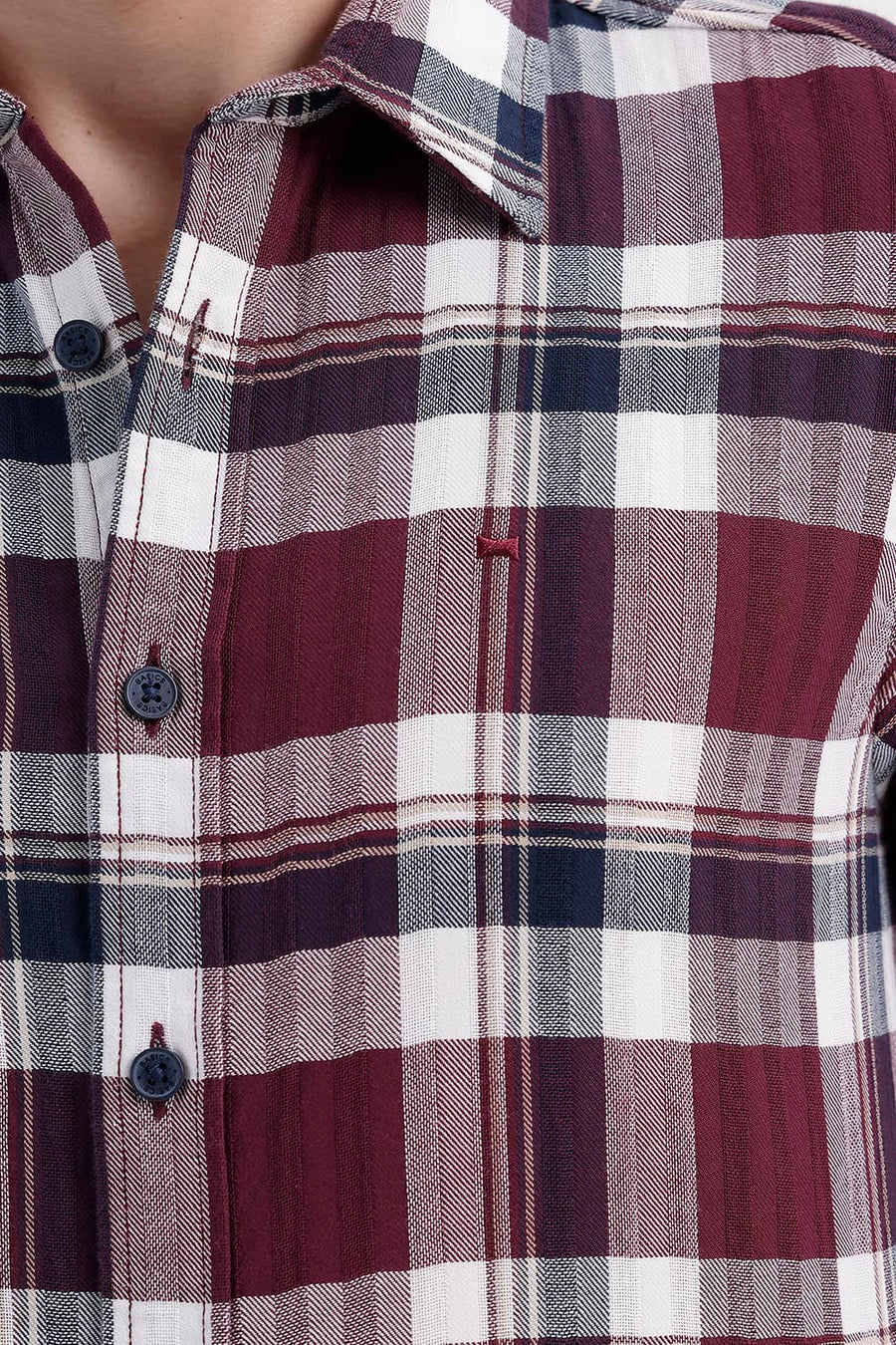 BASICS SLIM FIT TAWNY MAROON COTTON DOBBY CHECKS SHIRT
