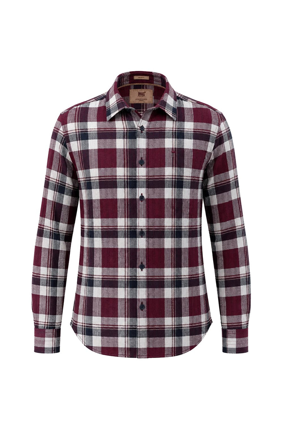 BASICS SLIM FIT TAWNY MAROON COTTON DOBBY CHECKS SHIRT